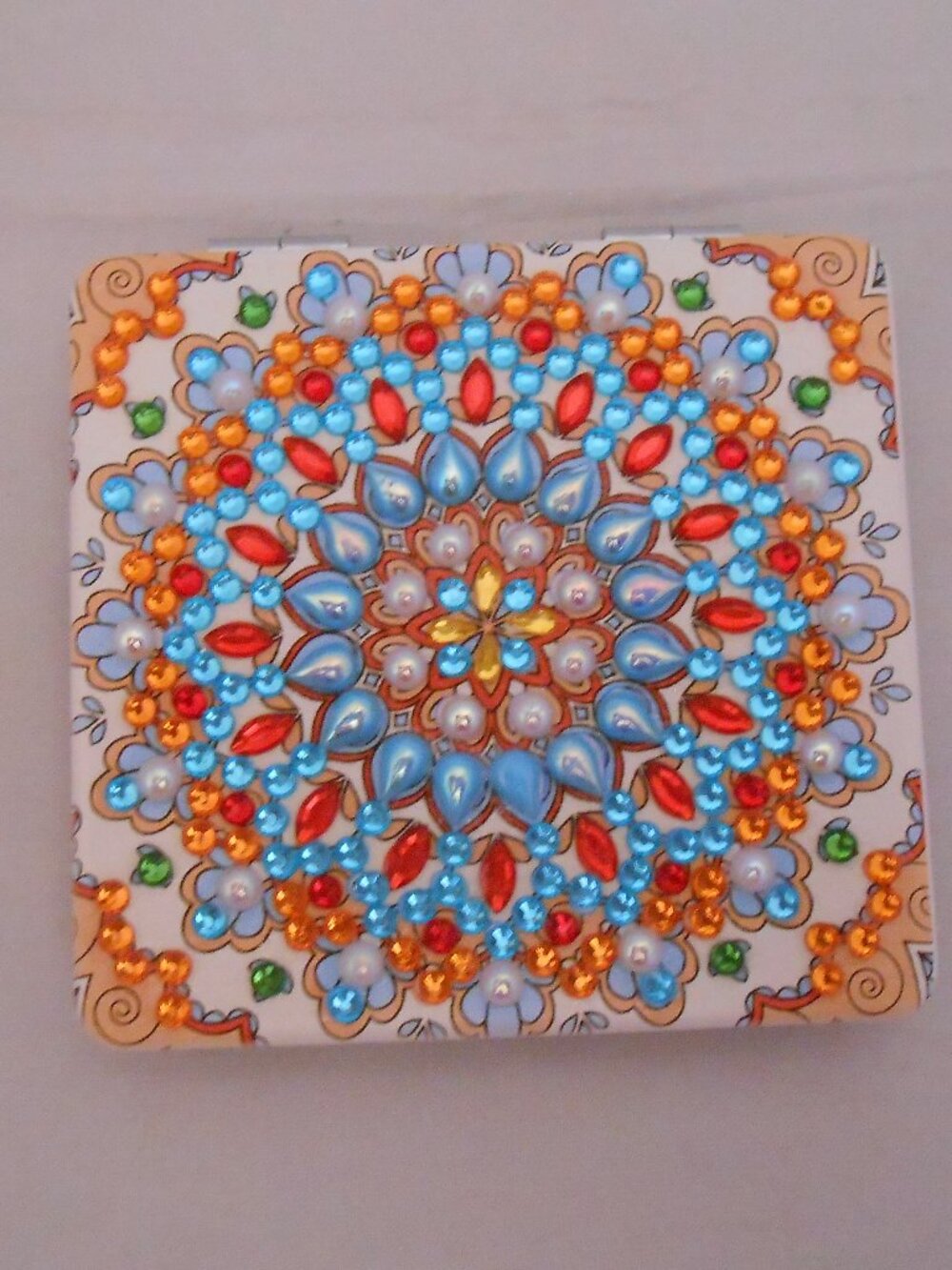 Diamond Art Compact Mirror, Handmade, Double Sided/Magnified, Square, Gems